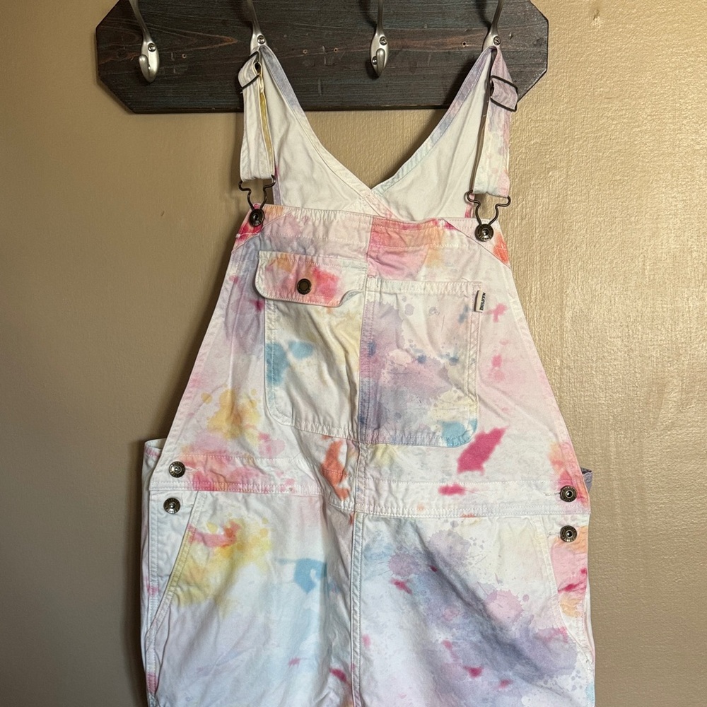 White Tie-Dye Cotton Overalls - Multicolor Splash